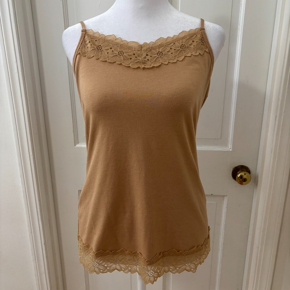 Embellished Y2K Style Wide Floral Lace Trim Cami Tank Stretch M Fairy‎ Coquette